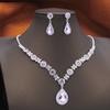 Women's Rhinestone Water Drop Bridal Jewelry Set Birthday Prom Purple Choker Necklace Earrings Wedding Bride Accessory Fashion