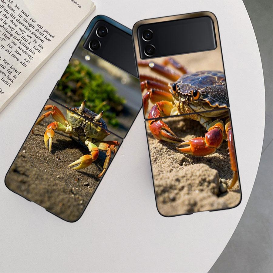 Unique Animal Crab Phone Case For Samsung Z Flip 7 6 5G Galaxy Z Flip 5 4 3 Black Hard Cell Cover Luxury PC Shell Coque