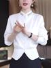 Women's 2025 Autumn White French Shirt: Elegant, Slimming, Waist-Cinching, Casual Stand-Up Collar Top