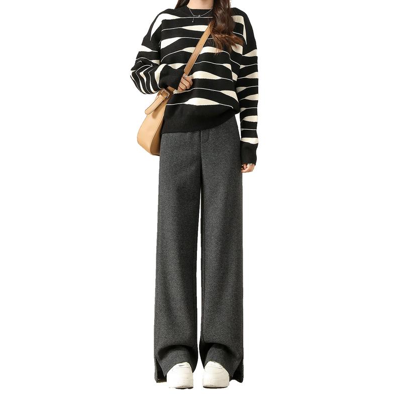 Women's Wool Blend Herringbone Wide-Leg Pants