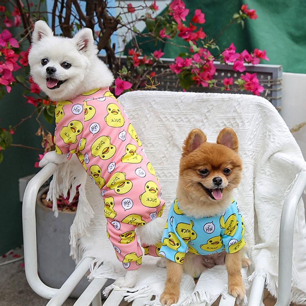 Dog Jumpsuit Puppy Dog Onesies Clothes Cat Dog Soft Pajamas Cute Duck Printed Pet Shirt Bodysuits for Teddy Pomeranian Apparel