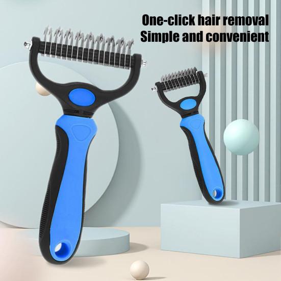 Pet Grooming Rake, Dual-Sided Stainless Steel Blades, Pet Deshedding And Dematting Brush, Undercoat Rake for Dogs Cats Thick Coats Detangling