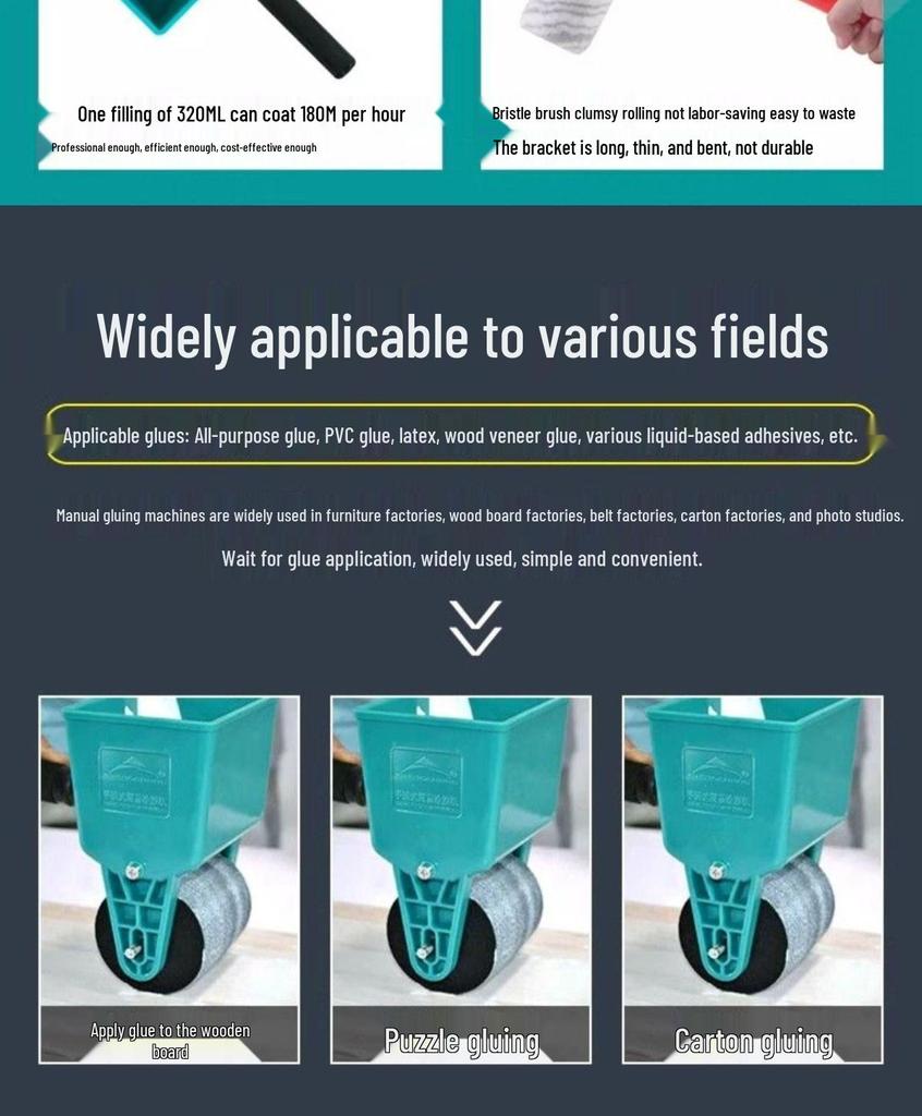 Compact Manual Glue Roller for Wood, Wallpaper, and Cardboard - Small Laminating and Gluing Tool