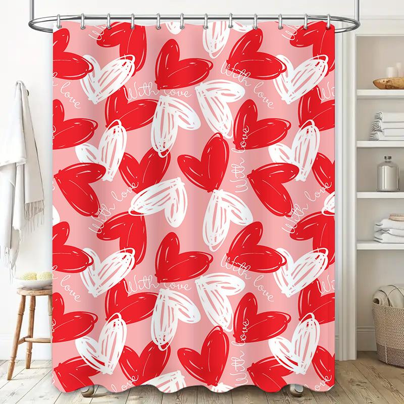 Pink Red Shower Curtain Love Heart Print Waterproof Bathroom Decor 3D Printing Bath Mat Set for Bathroom Accessories Decoration