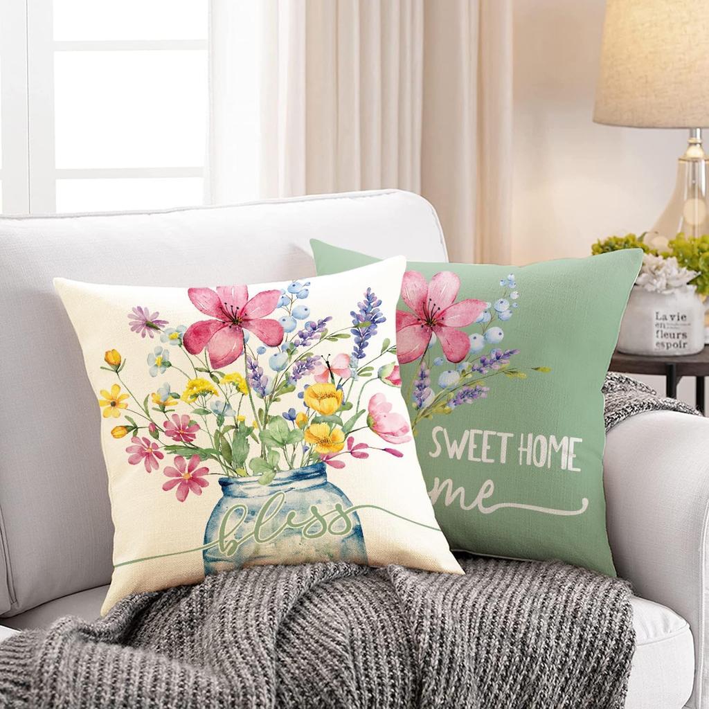 Throw Pillow Covers Spring Summer Garden Flowers Farmhouse Patio Decorative Cushion Covers Home Decor Couch For Sofa Livingroom