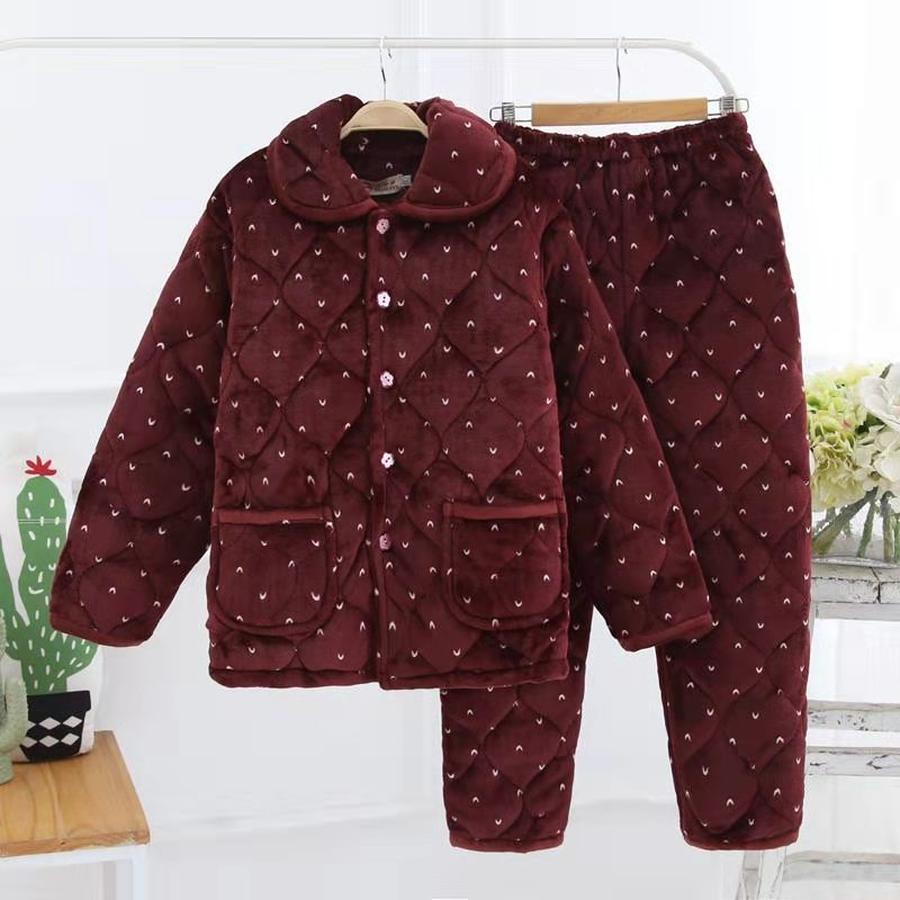 Women's Winter Three-Layer Fleece Pajamas, Coral Velvet Flannel Winter Warm Pajamas for Outdoor Wear Home Clothes