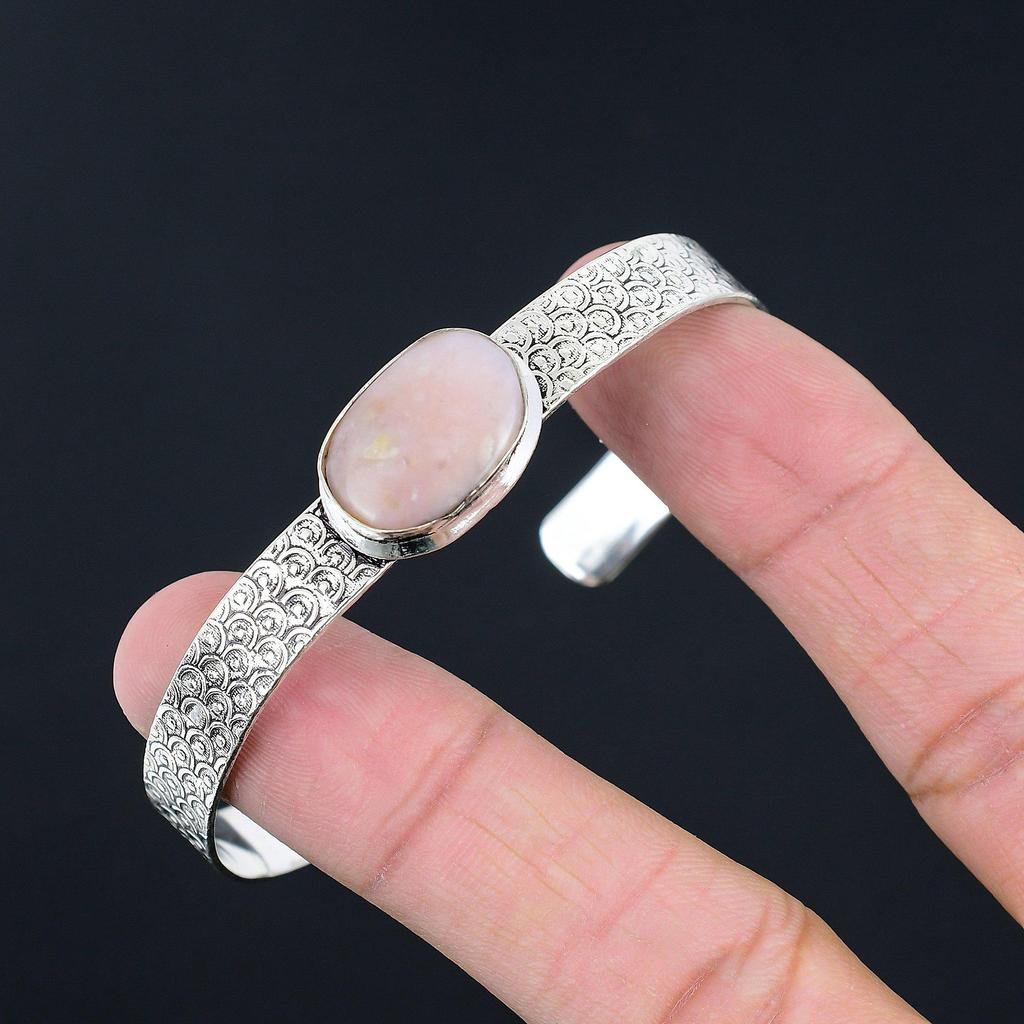 Oval Pink Opal Stone Unique Birthday Art Deco New Bangle Jewelry Sterling Silver