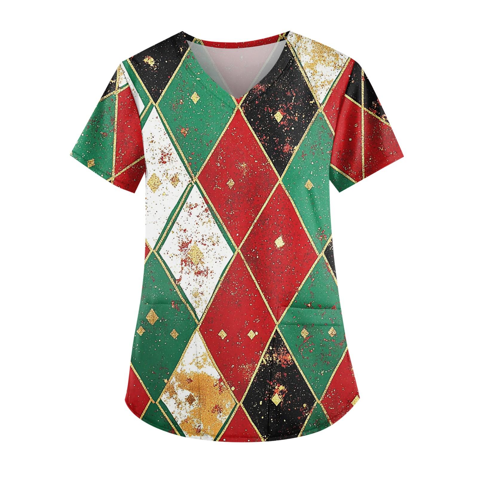 

Рабочая форма больших размеров с принтом, топы для женщин, забавные футболки с v-образным вырезом и короткими рукавами, рабочая одежда, футболка с карманами XXXXL зелёный