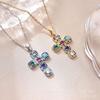 Gold-Plated Zircon Cross Pendant Necklace - European & American Trend
