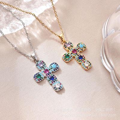 Gold-Plated Zircon Cross Pendant Necklace - European & American Trend