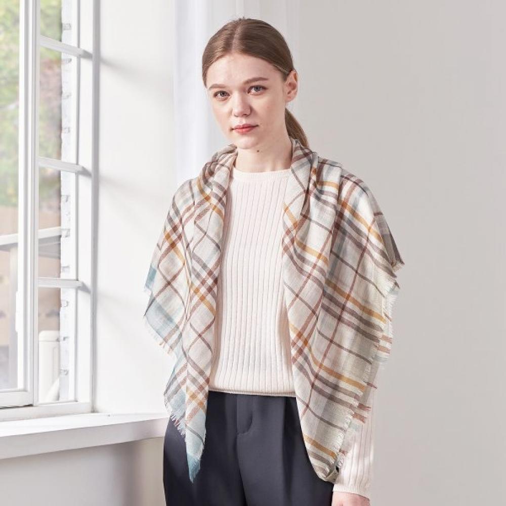 Dal Cashmere Air Cashmere Scarf Square Check Mint Single option