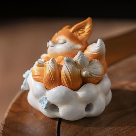 Nine-tailed Fox Incense Burner Decoration Chinese Style Vintage Fox Resin Incense Holder Home Office Desktop Ornament