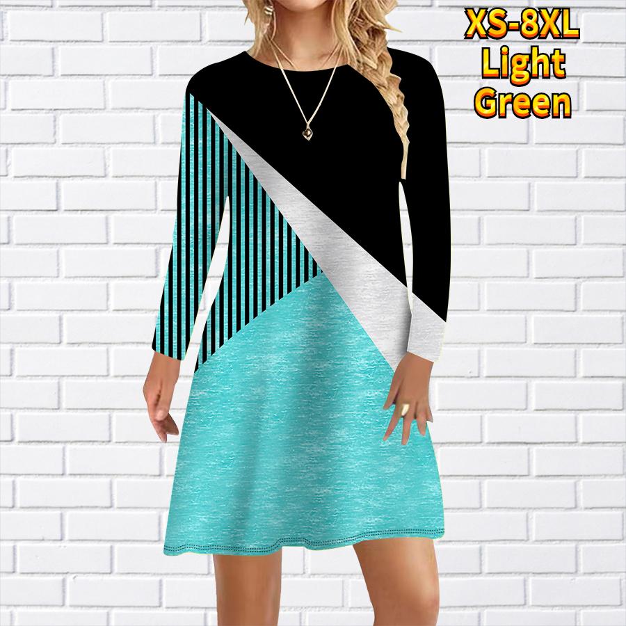 

Жіночі повсякденні сукні в смужку, кольорові сукні з принтом для жінок, з круглим вирізом і короткими рукавами, великі розміри 8XL м ята зелений колір