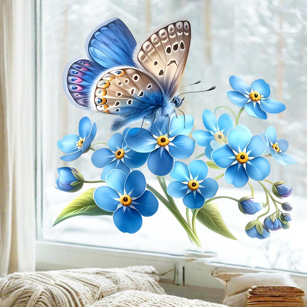 Watercolor Butterfly Static Cling Wall Sticker for Kitchen Balcony Entryway No Glue Decor