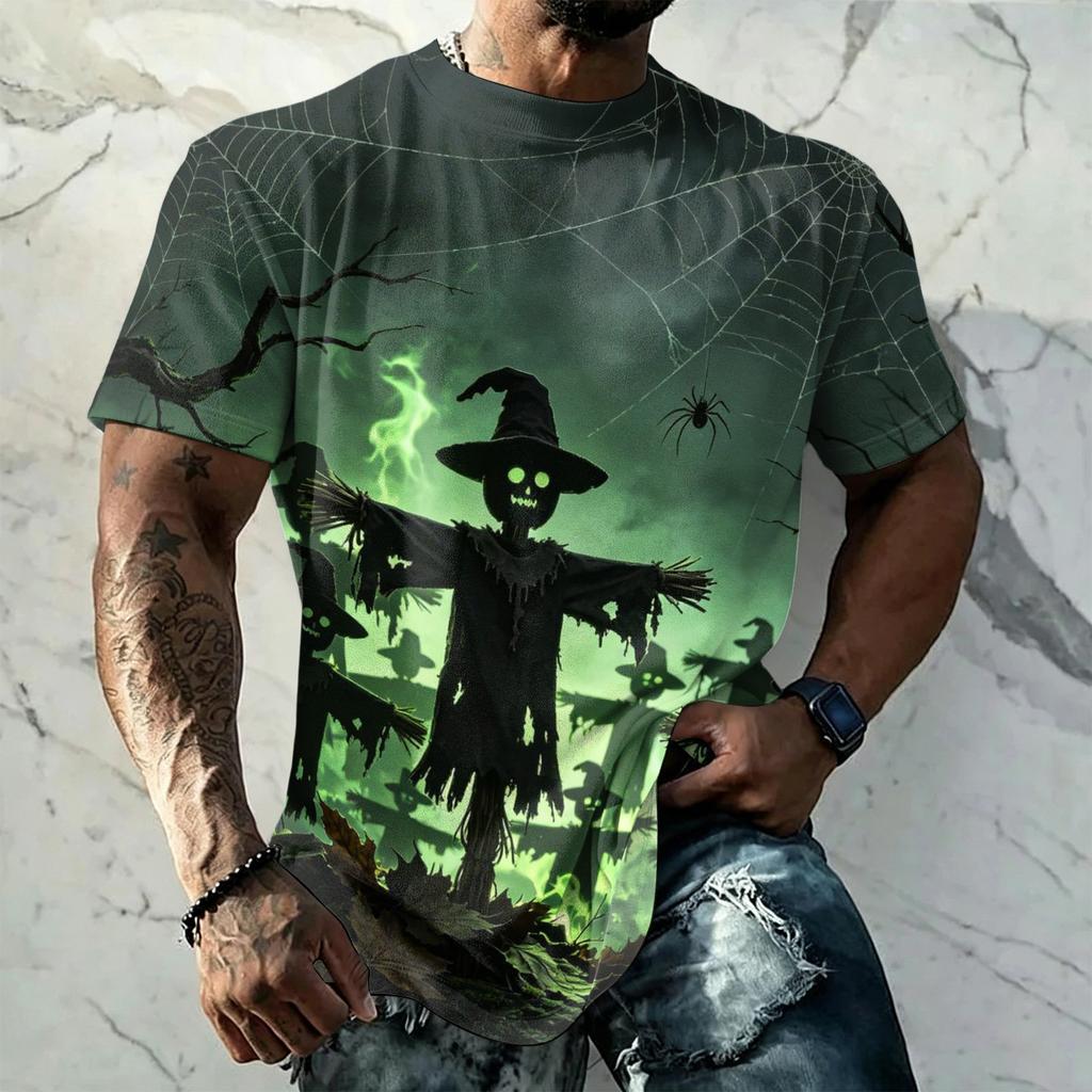 Men's Halloween Print Vintage Texture Short Sleeve T Shirt Loose Breathable Summer Sports Streetwear Casual Everyday Top