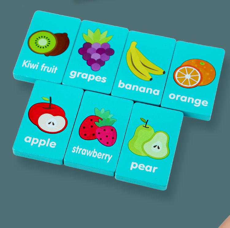 Wooden Animal & Fruit Word Matching Puzzle and Domino Game for Early Education