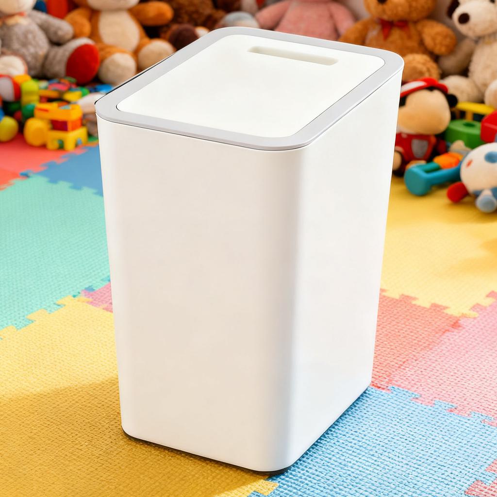Trash Can with Press Top Lid 15L Plastic Slim Wastebasket Garbage Container Bin for Bathroom Bedroom Kitchen