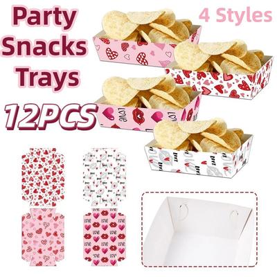 12Pcs/Set Creative Disposable Paper Food Trays Paper Boat-Shaped Trays Party Snacks Trays Rectangular Thickened