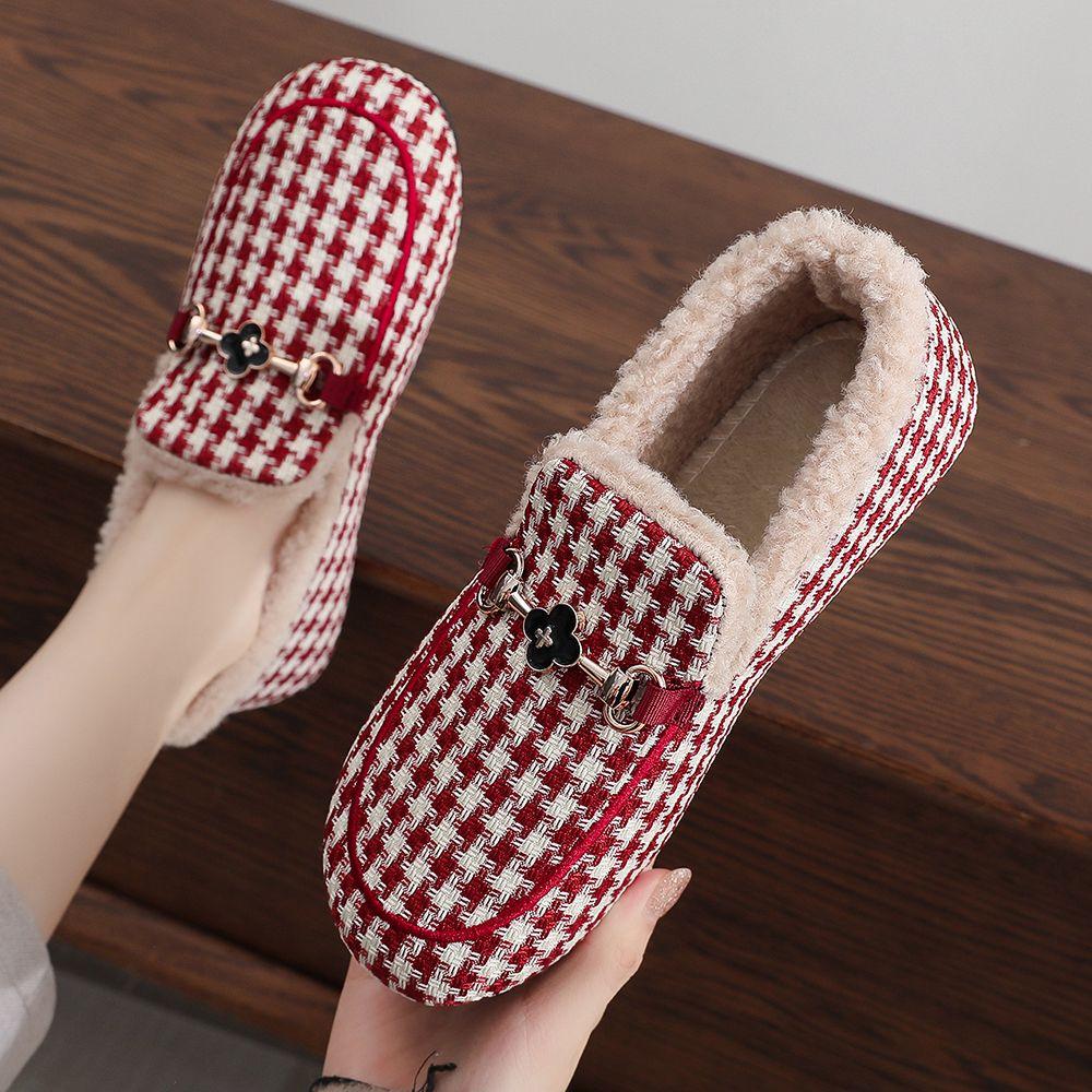 Women's Plush Thickening New Winter Fashion Warm Plaid Cotton Shoes