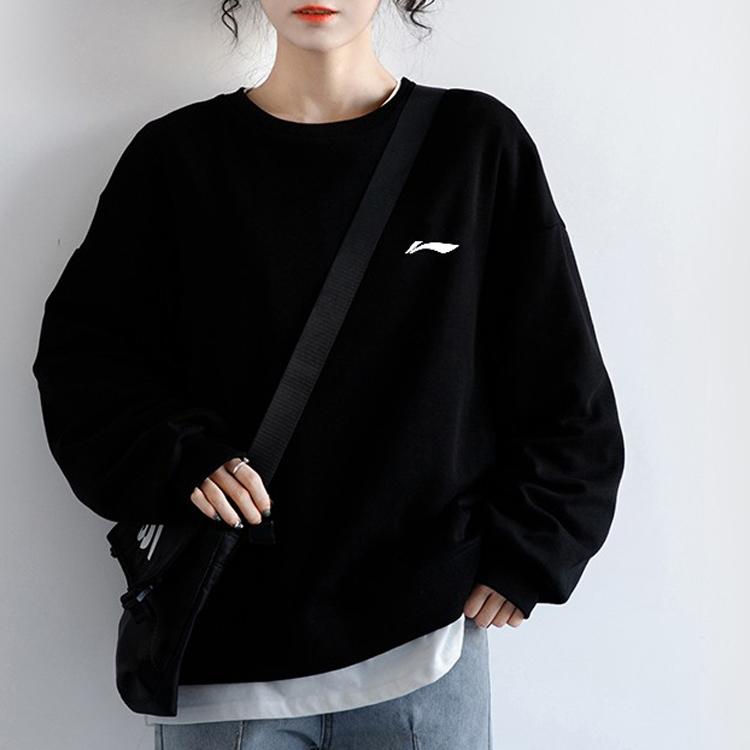 Li-Ning Solid Color Crew Neck Pullover Sweatshirt Unisex Sweatshirt Black AWDT615-1