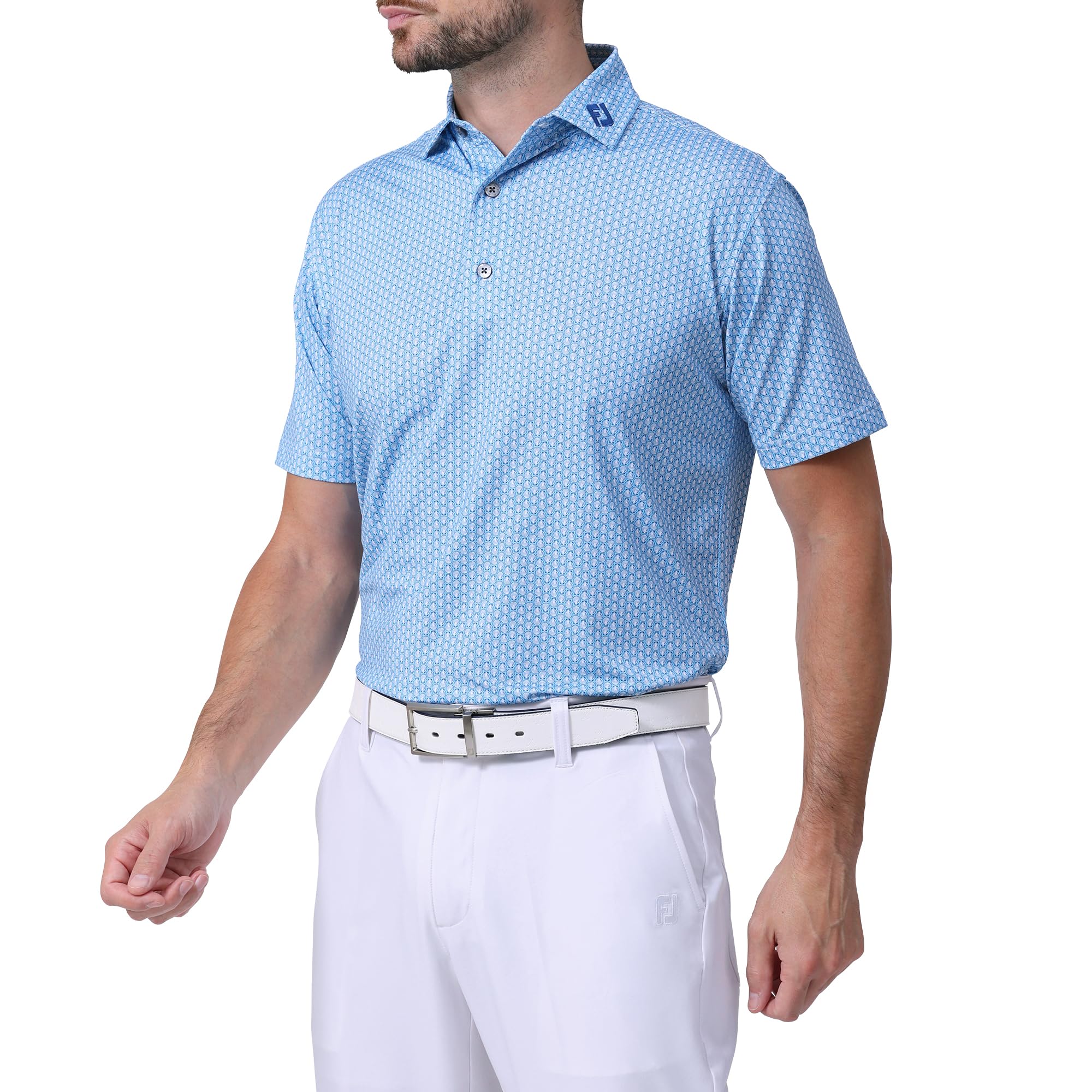 

FootJoy Men s Scallop Shell Print Short Sleeve Wide Collar Shirt, Blue Sky, Size S (FJ-S24-S15, 81751-S)