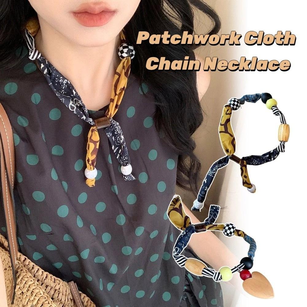 Love Pendant Wood Bead Necklace Multicolor Bohemian Choker Patchwork Cloth Chain Necklace  Male