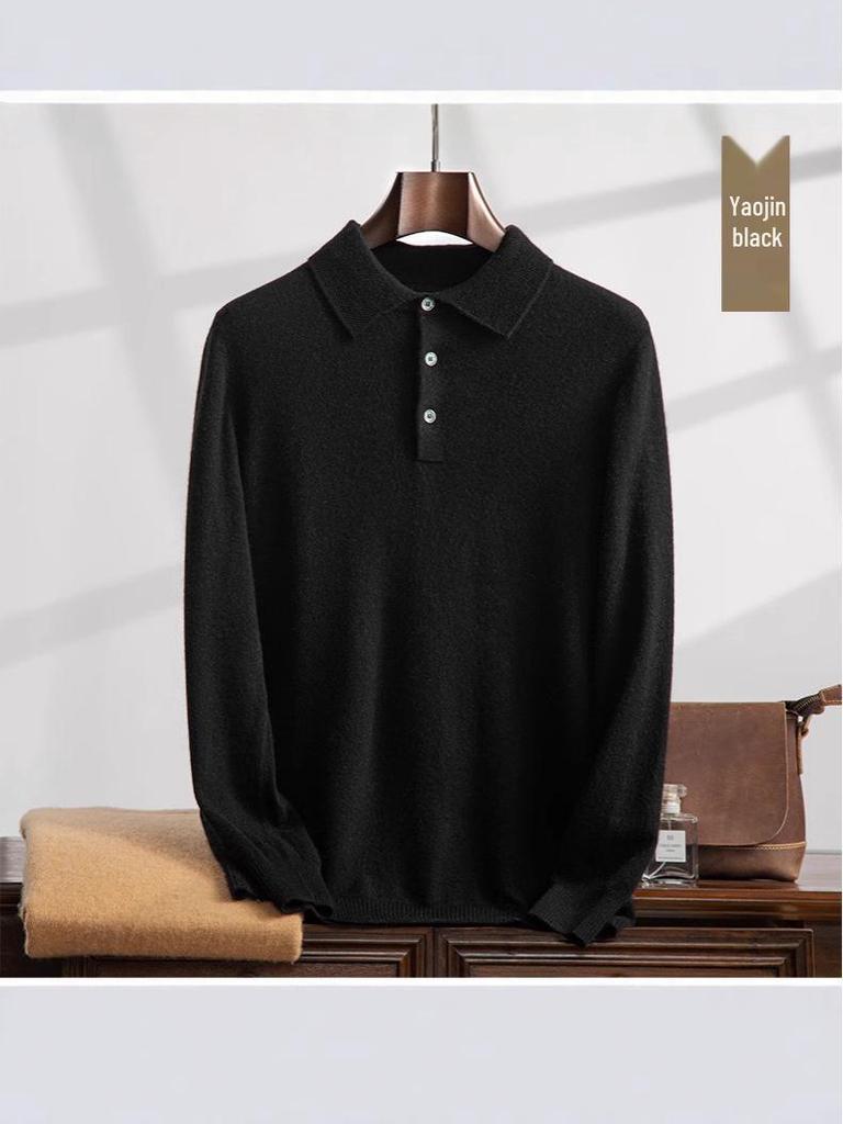 Men's Cashmere Polo Collar Sweater - Autumn/Winter Knit Base Layer