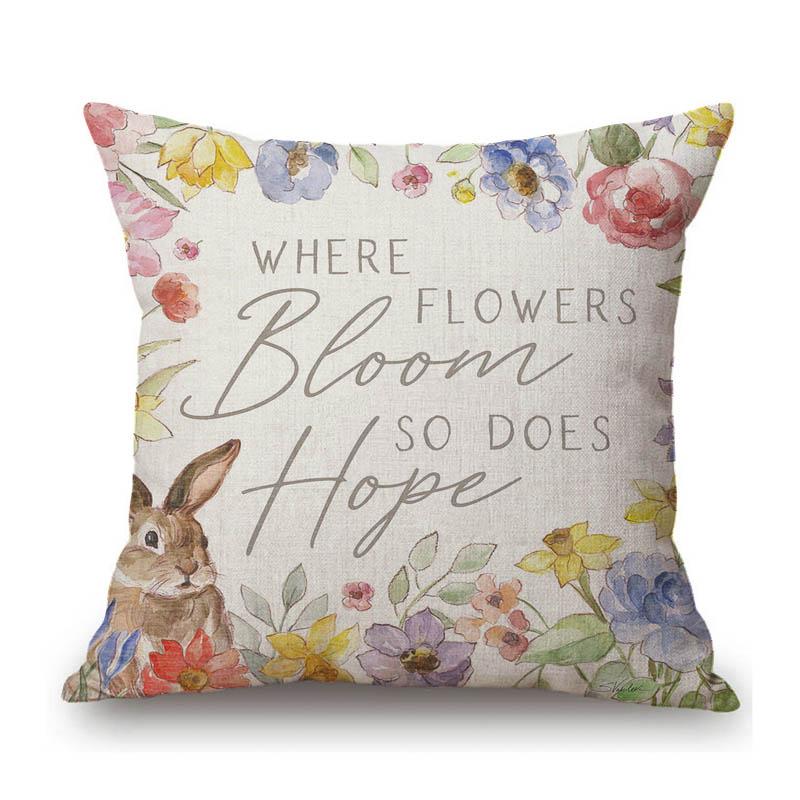 Happy Easter Decoration Art Cute Bunny Rabbit Eggs Spring Cotton Linen Sofa Throw Pillow Case Decorative Cushion Cover