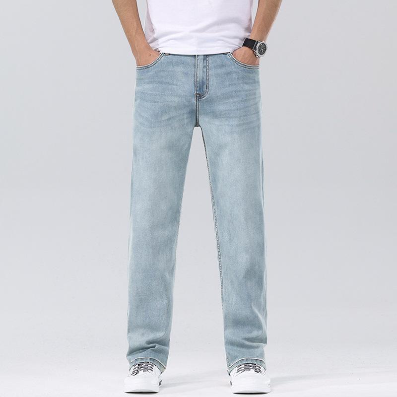 Spring/Summer New Arrival Men's Mid-Rise Stretch Denim Trousers Straight-Leg Loose-Fit Casual Long Trousers
