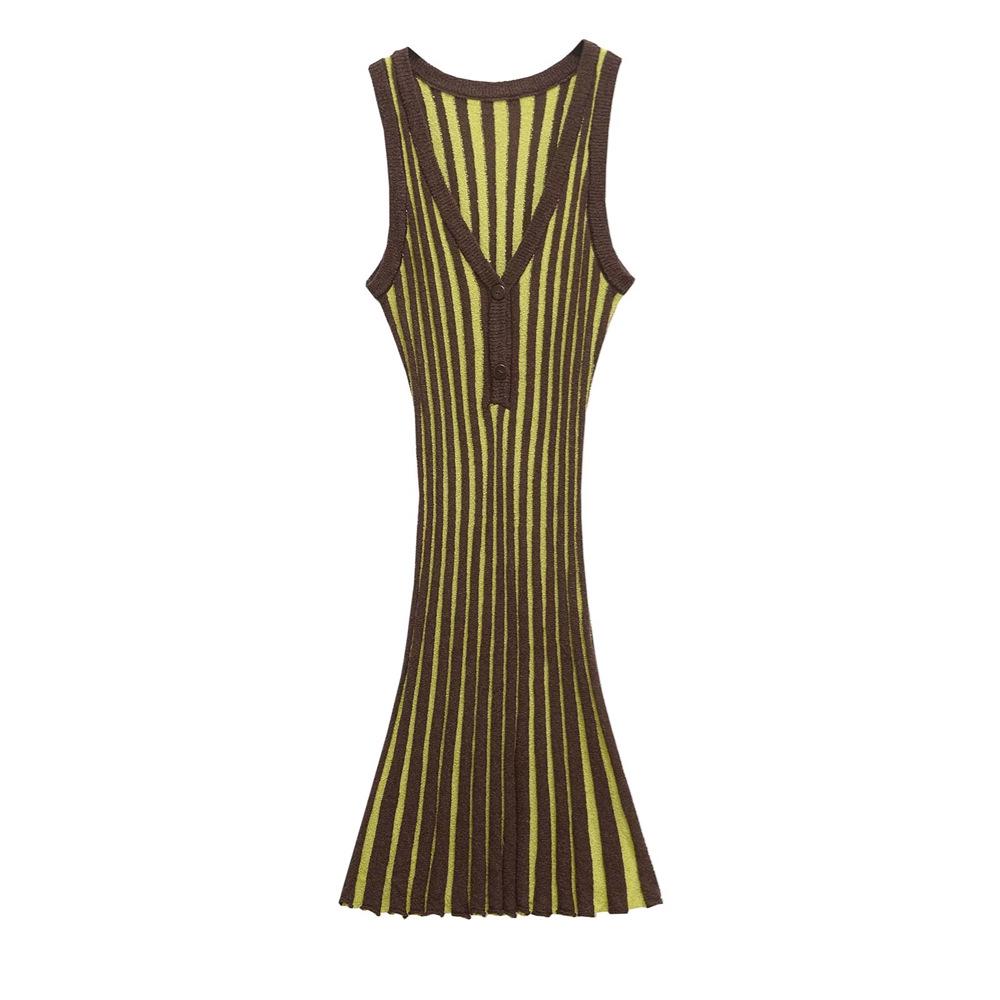 

2025 Spring/Summer Women s Slim Striped Color Block V-Neck Sleeveless Dress M