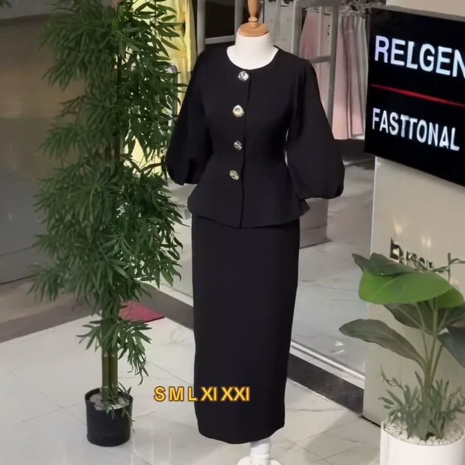 Spring and Autumn New European and American Amazon Cross-border Round Neck Long-sleeved Suit Top Hip Skirt Suit