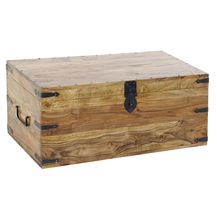 Grande Malle de Rangement en Bois Massif Acacia