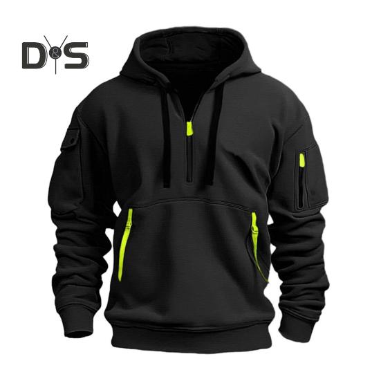 

Мужская толстовка с капюшоном на молнии и ремешках, декорированная завязками, с капюшоном, осень-весна-зима, пэчворк, пуловер с капюшоном и эластичными манжетами для повседневной работы в школе и на открытом воздухе XXL чёрный