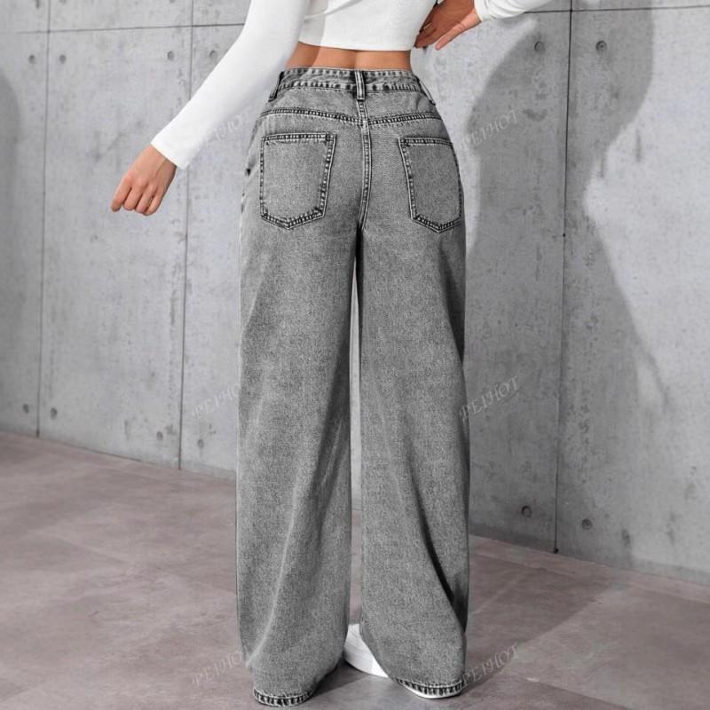 High Waist Wide Leg Denim Pants Women 2025 Bow Embroidery Streetwear Loose Fit Cotton Blend
