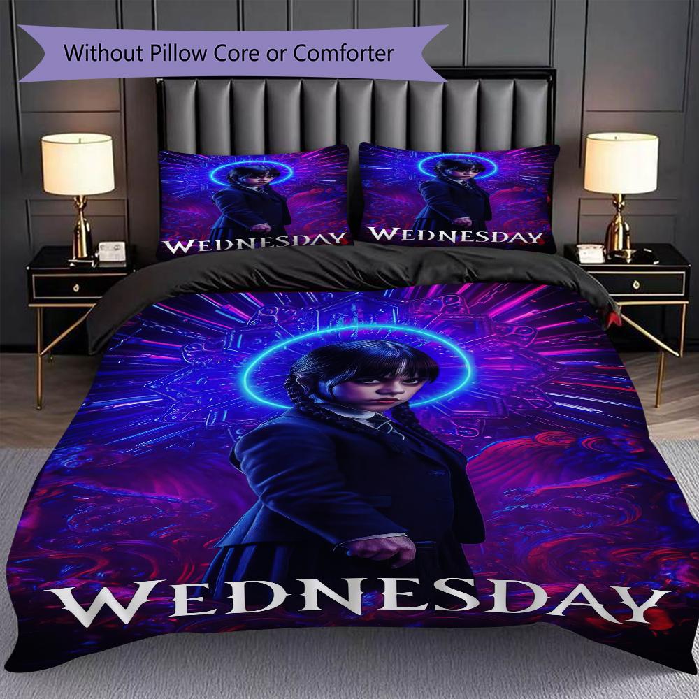 1PC Wednesday pattern Bedding Quilt Set Quilt Cover Pillowcase Home Decoration Birthday Gift (1 * duvet cover + 2 * pillowcase, without core)