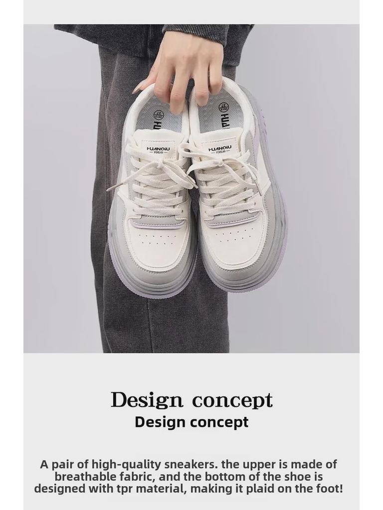 Damskie uniwersalne białe buty casualowe z grubą podeszwą - kolekcja wiosenna 2025