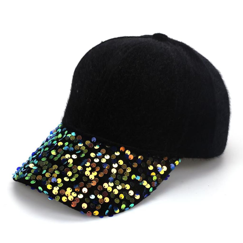 Autumn And Winter Warm Sequins Fashionable, Atmospheric And Beautiful Korean Version Women'S Colorful Baseball Cap Duckbill Cap