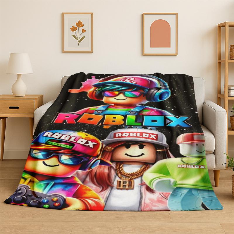 Cartoon R-Robloxs Game Gamer Flannel Blanket Soft Warm Throw Blanket for Bedroom Living Room Bed Travel Camping Picnic Gift