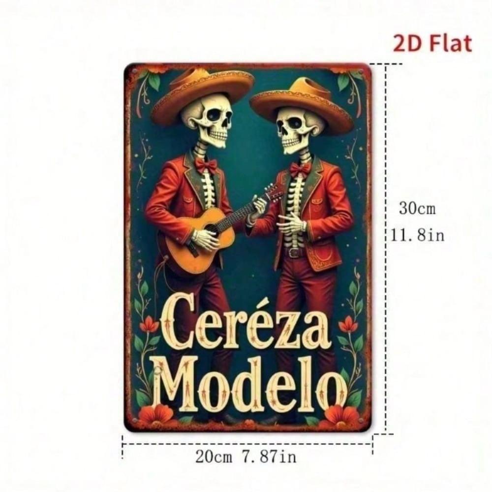 Vintage Skeleton Guitar Metal Sign Retro Bar Home Decor 20x30cm