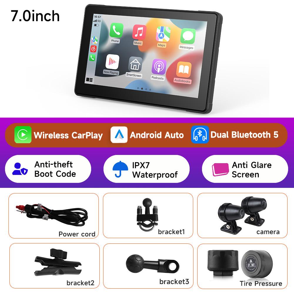 JIUYIN 7inch Motorcycle CarPlay Navigation Wireless CarPlay Android Auto Airplay Display Screen Portable Motorcycle Monitor