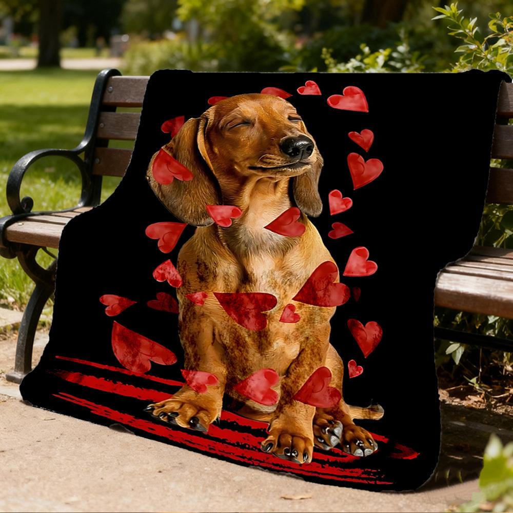 1pc Heart Dog Print Outdoor Flannel Blanket , Machine Washable Perfect Gift for Birthday , Holiday Travel Accessory , Durable Material