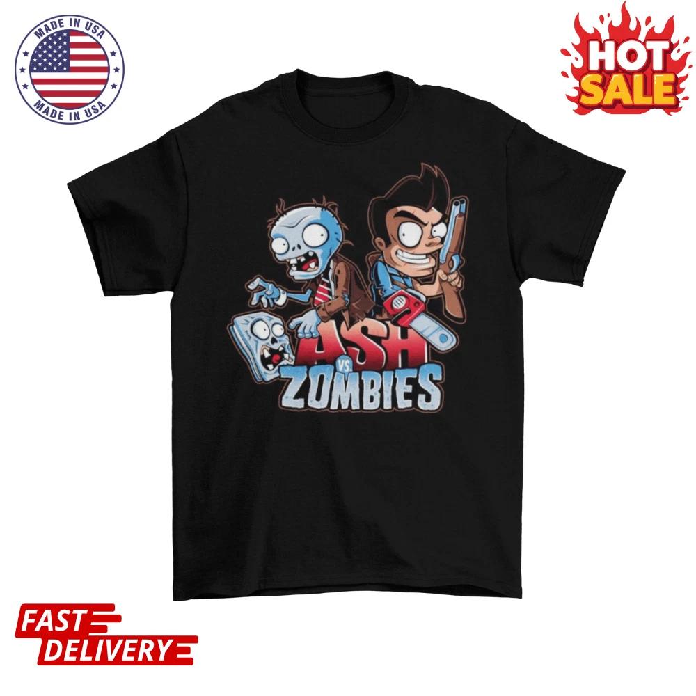 Evil Dead Plants vs Zombies Inspired T shirt - Unisex Funny Groovy Ash Halloween L