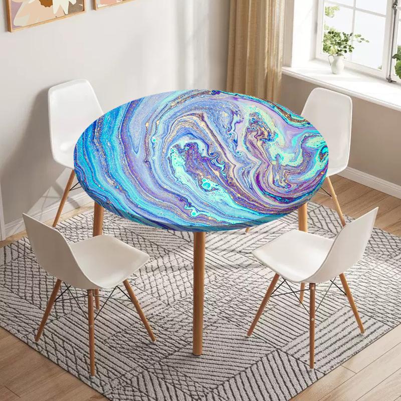 Marble Round Tablecloth Waterproof Elastic Dining Table Decoration Accessories Classic Style Home Kitchen Dining Room Decoration