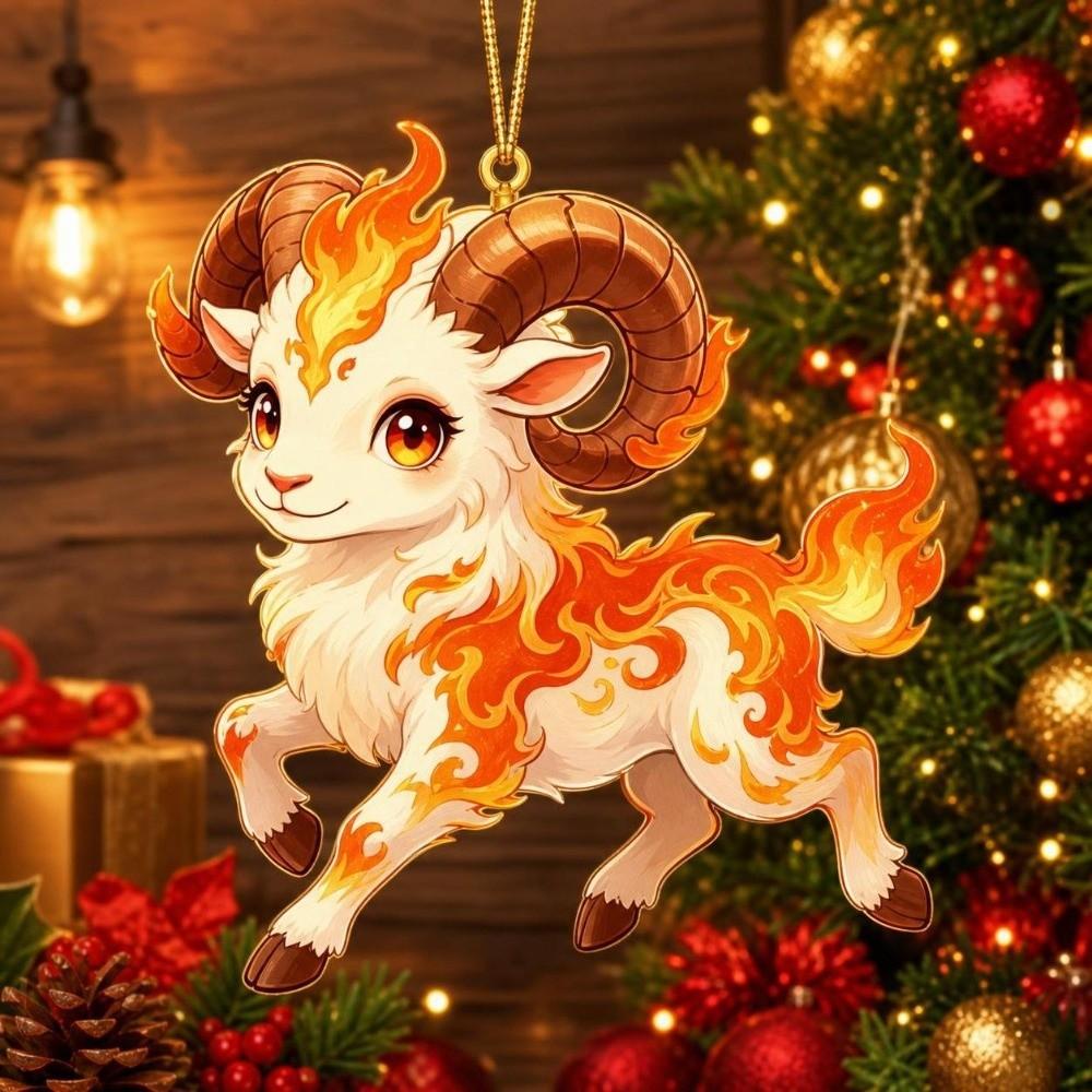 Acrylic Car Goat Pendant New Year Car Rearview Mirror Keychain  Christmas Decor