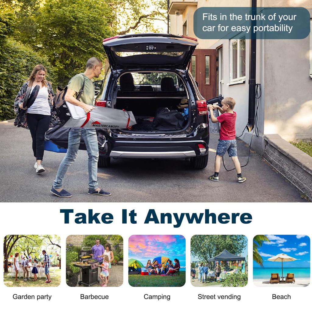 MASTERCANOPY Tarp Set of 1 Side Steel Water UV Outdoor Use Weight Bag One-Touch Tent, Sheet, 2M/2.5M/3M, 3-Level Adjustment, Frame, Wind-Resistant