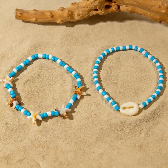 Bohemian Seashell Starfish Anklet Beach Vacation Foot Jewelry with Faux Pearl & Beaded Strands Layered Design Summer Gift for Women