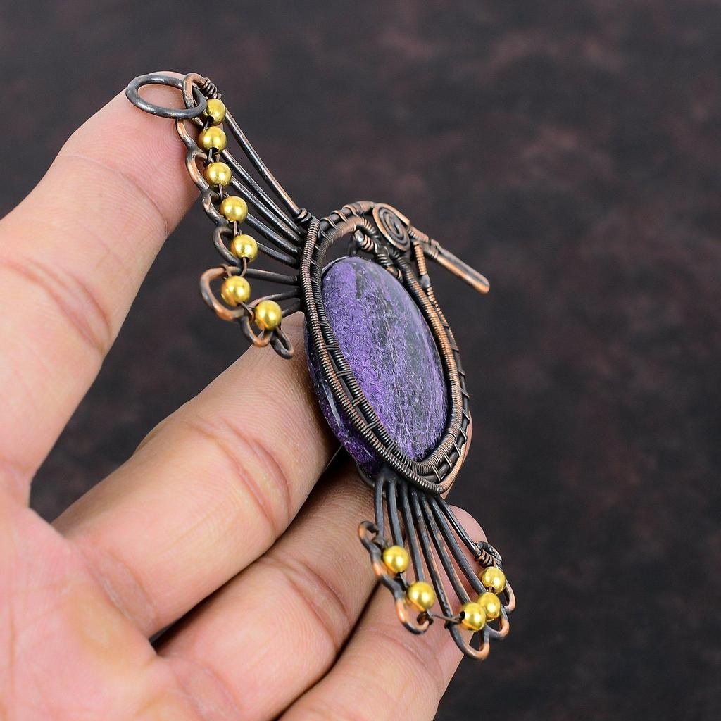 Purpurit Anhänger Kupferdraht gewickelt Schmuck handgemachter Designer Anhänger Edelstein Kupfer Anhänger Jahrestag Geschenk Draht gewickelt Vogel Anhänger