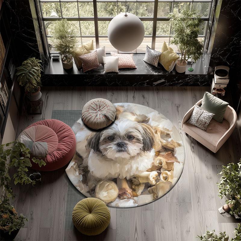 Cute Shih Tzu Pattern Round rug,Carpet Rug for Living Room Bedroom Playroom ,Non-slip Floor Mat,Holiday Gifts and Birthday Gifts.