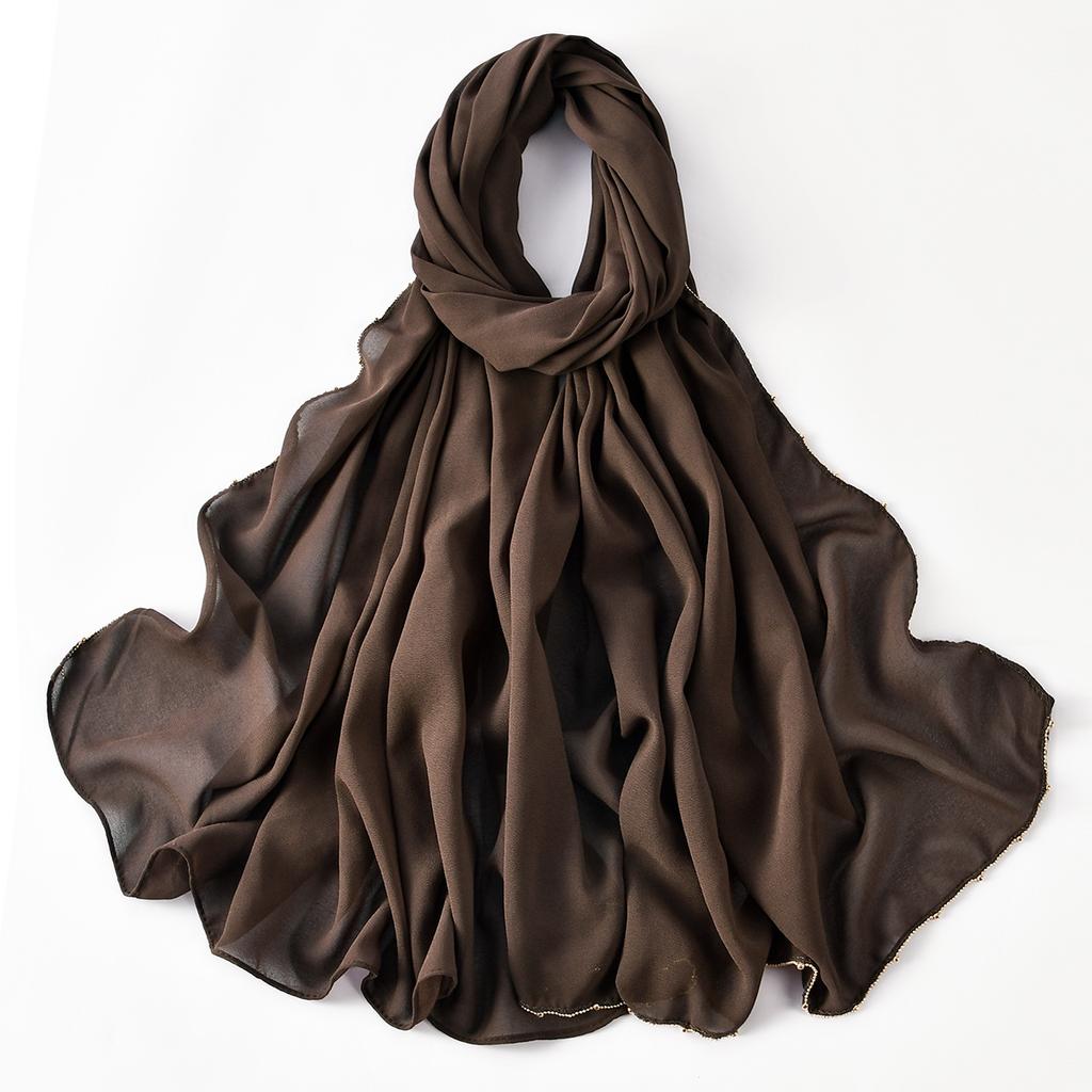Muslim Chiffon Hijab Women Glitter Chain Edge Premium Chiffon Scarf Solid Color Plain Shawl Unique Edge Design Headscarf Wraps