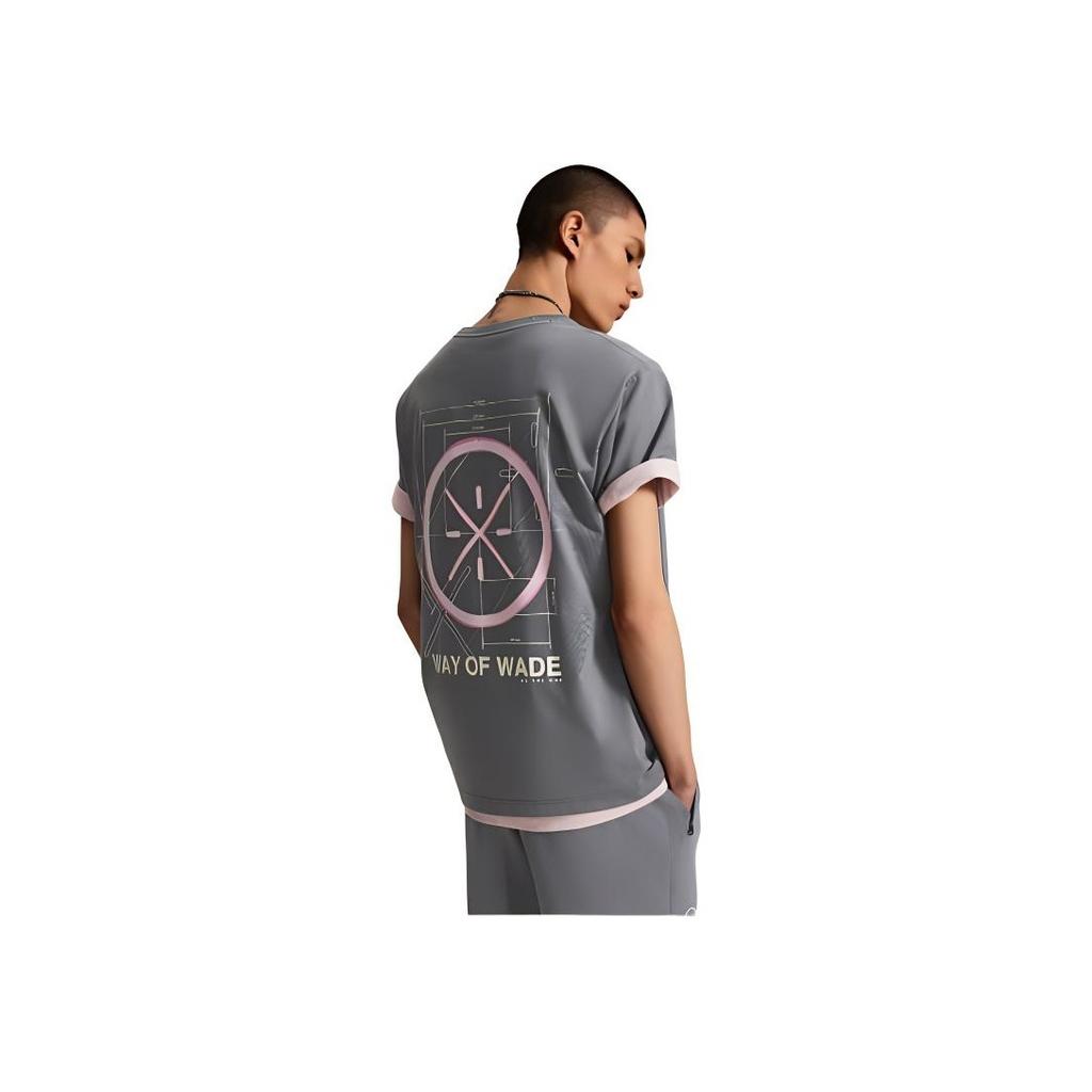 Li-Ning Wade-serien Alfabetprint Rund hals Pullover Komfortabel Løstsittende Kort ermet Drop Shoulder T-skjorte Herretopper Skyggegrå AHSU363-1